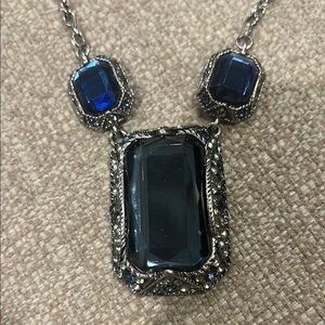 Chico's Silver Necklace with Deep Blue Accents